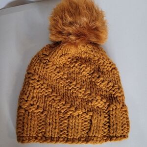 Free People Mustard Cable Knit Pom Beanie